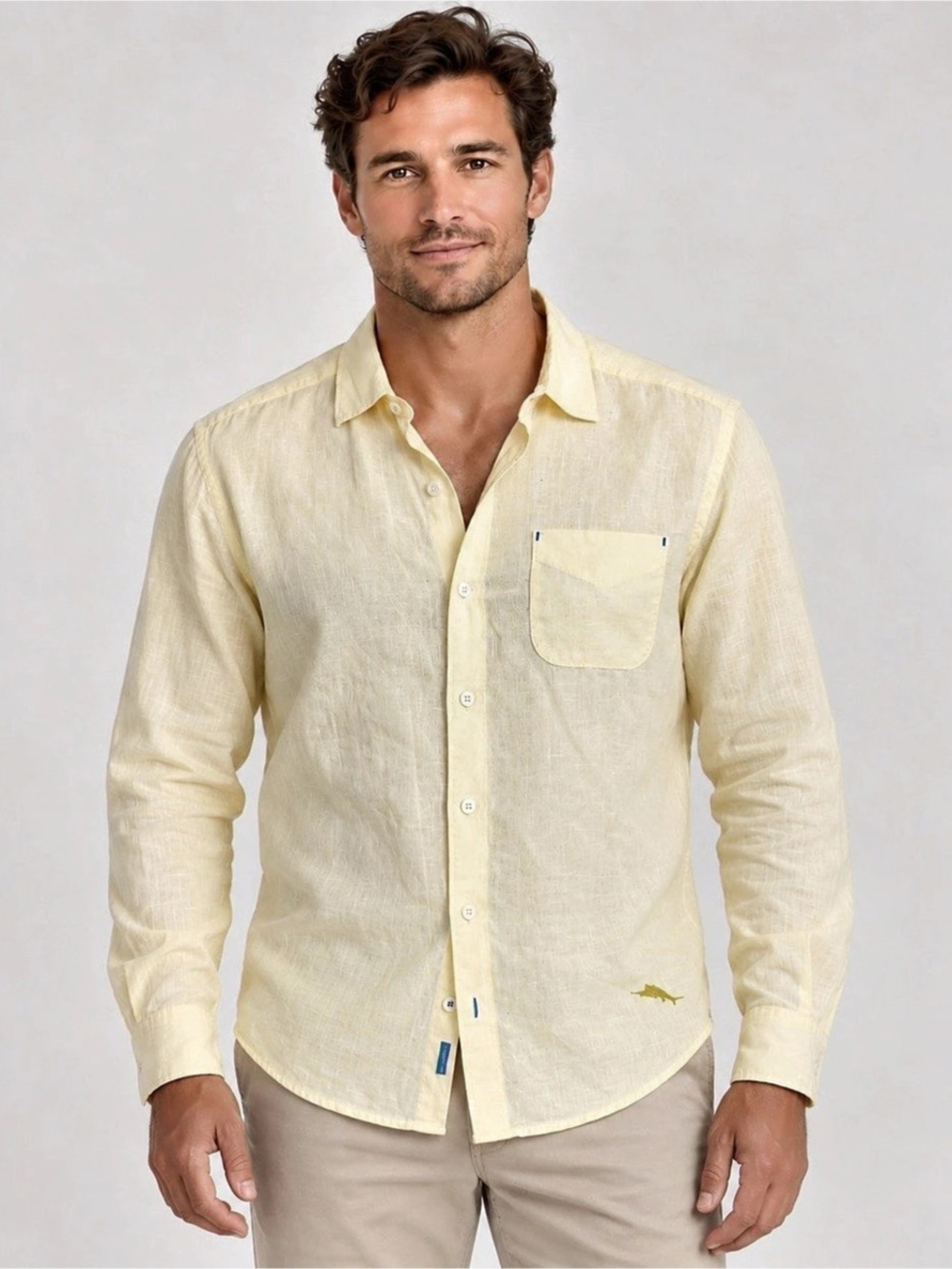 Tommy Bahama Relax Linen Shirt Yellow Size Medium 100% linen